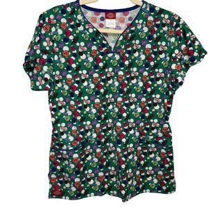 Dickies Womens Sports-Themed Scrub Top With Pockets & Short Sleeves Size Small